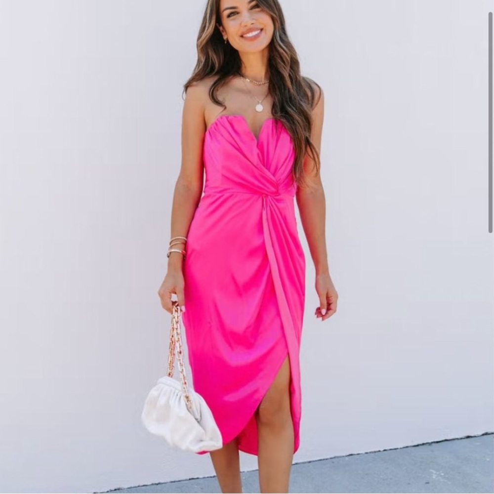 Vici Classy and Fabulous Satin Pink Strapless Dress